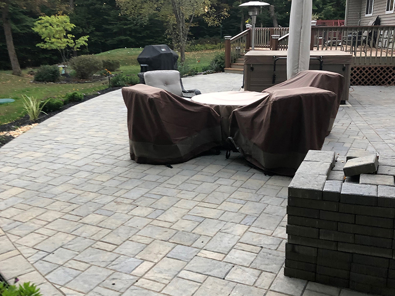 Stone patio with furniture